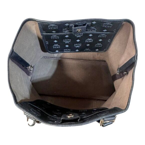 MCM Visetos Black Shopping Tote Large Purse Handbag Shoulder Bag Authentic READ - Picture 9 of 14